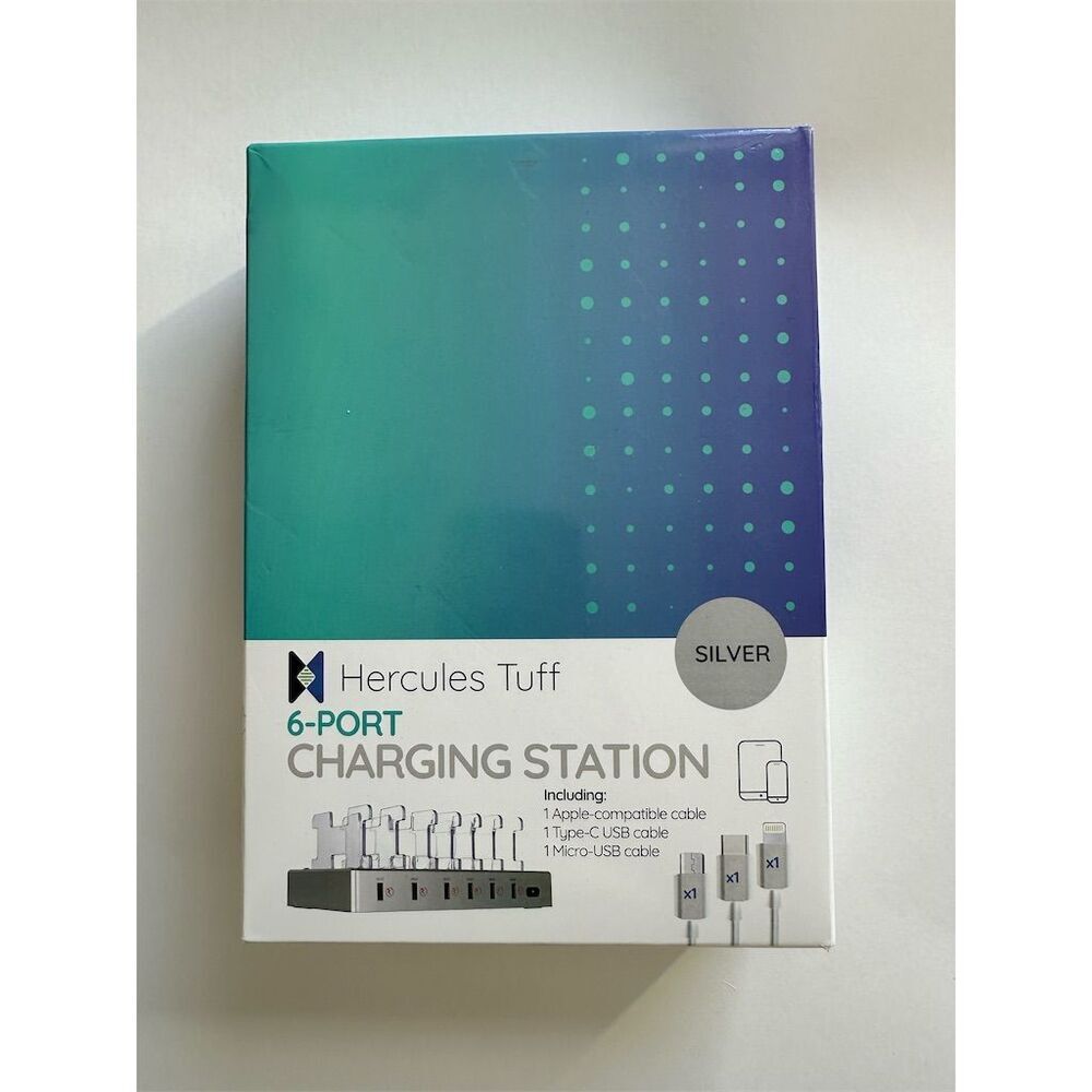Hercules Tuff 6-Port USB Charging Station with Overcharge Protection - Silver